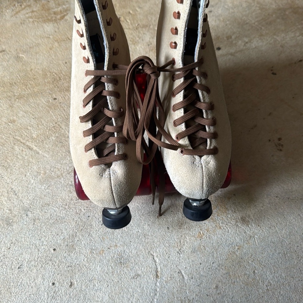 Tan and Brown Leather Roller Skates with Quad Wheels